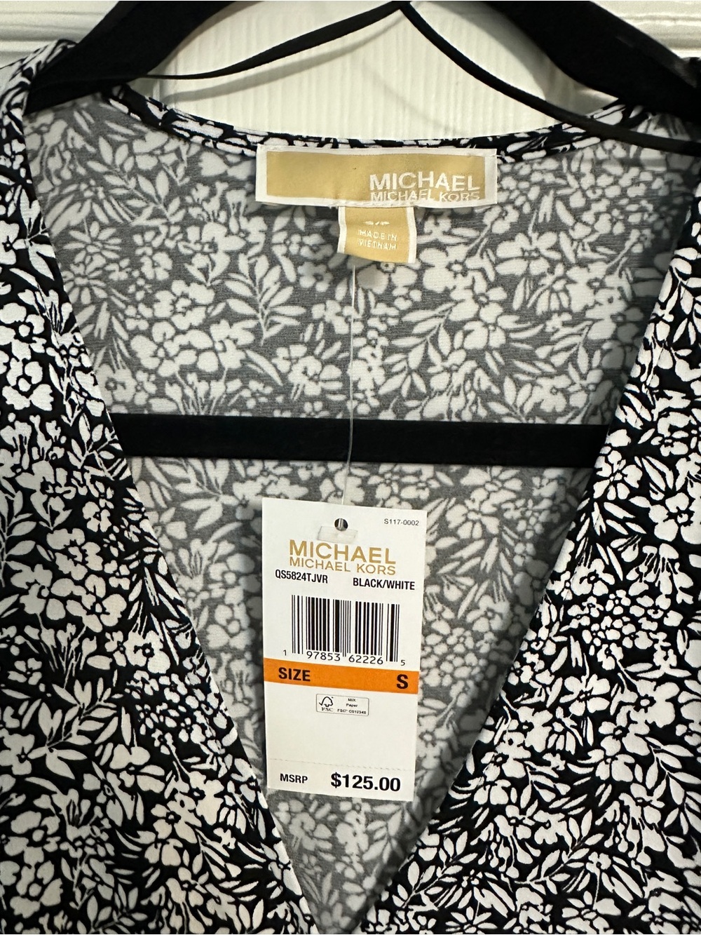 Michael Kors Black & White Floral Faux-Wrap Midi Dress - Picture 2 of 5